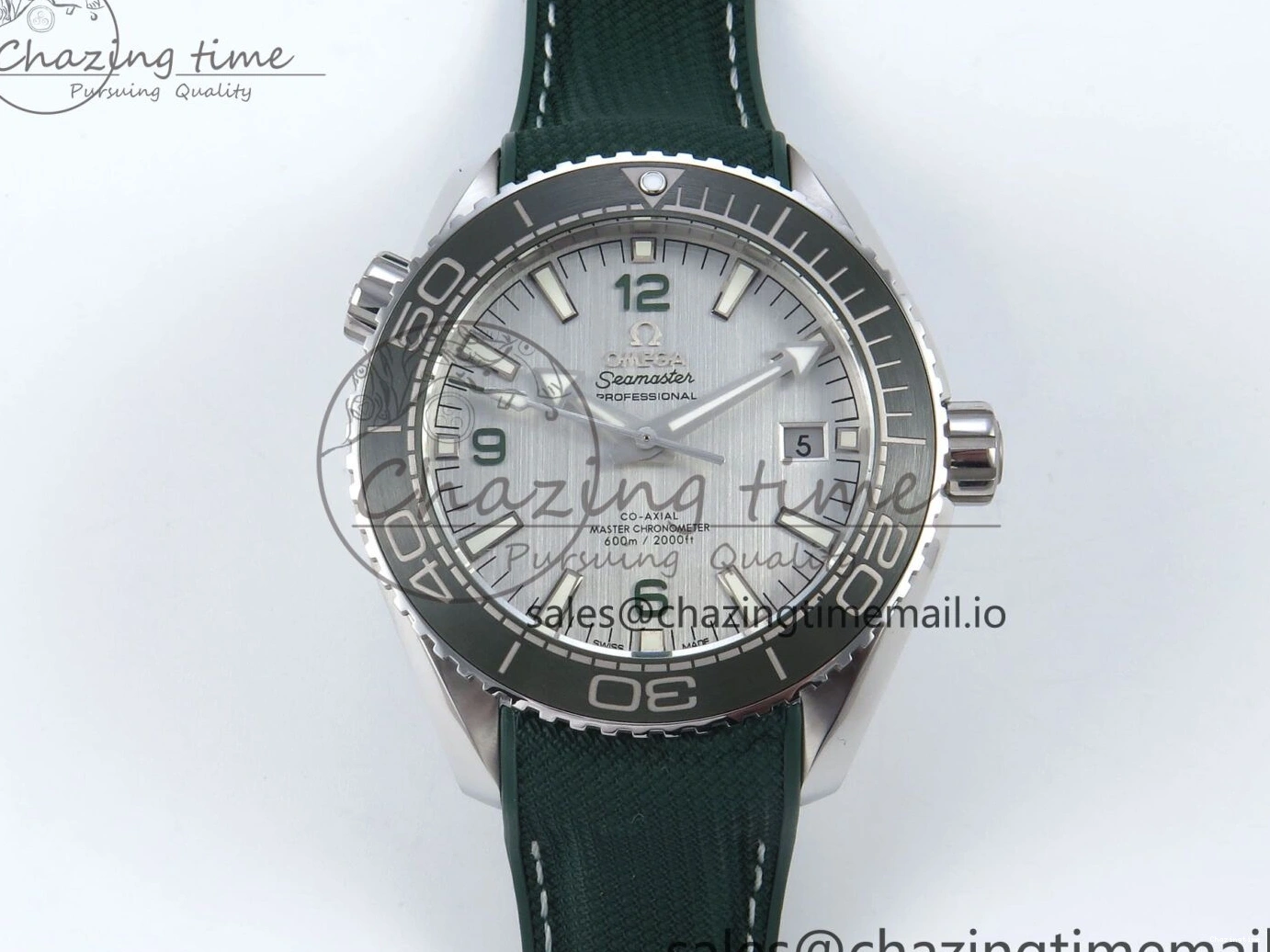 0401 Bold Seamaster Planet Ocean 600M 43.5mm SS SCF 1:1 Best Edition Green Bezel Gray Dial on Green Rubber Strap A8900 Super Clone 7666